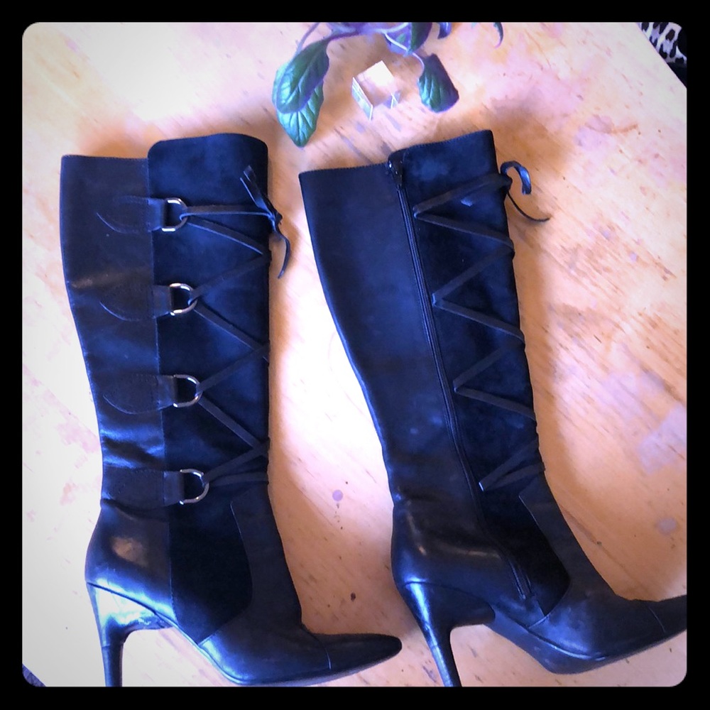 Via Spiga Black suede and leather boots with heels